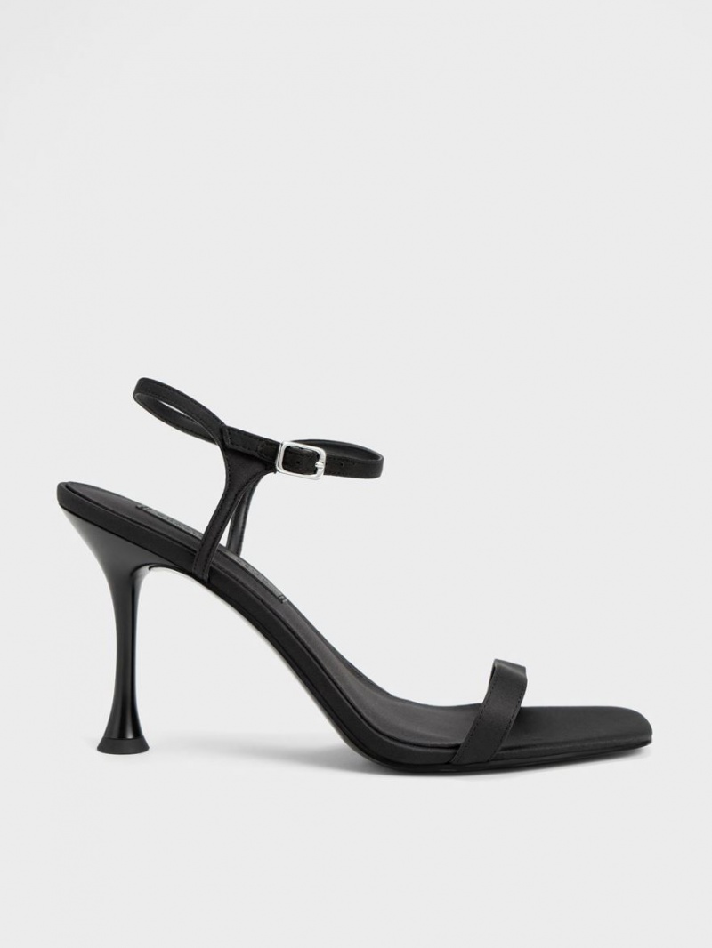 Sandale cu Toc Charles & Keith Spool Heel Satin Negrii | 725RTHVJL