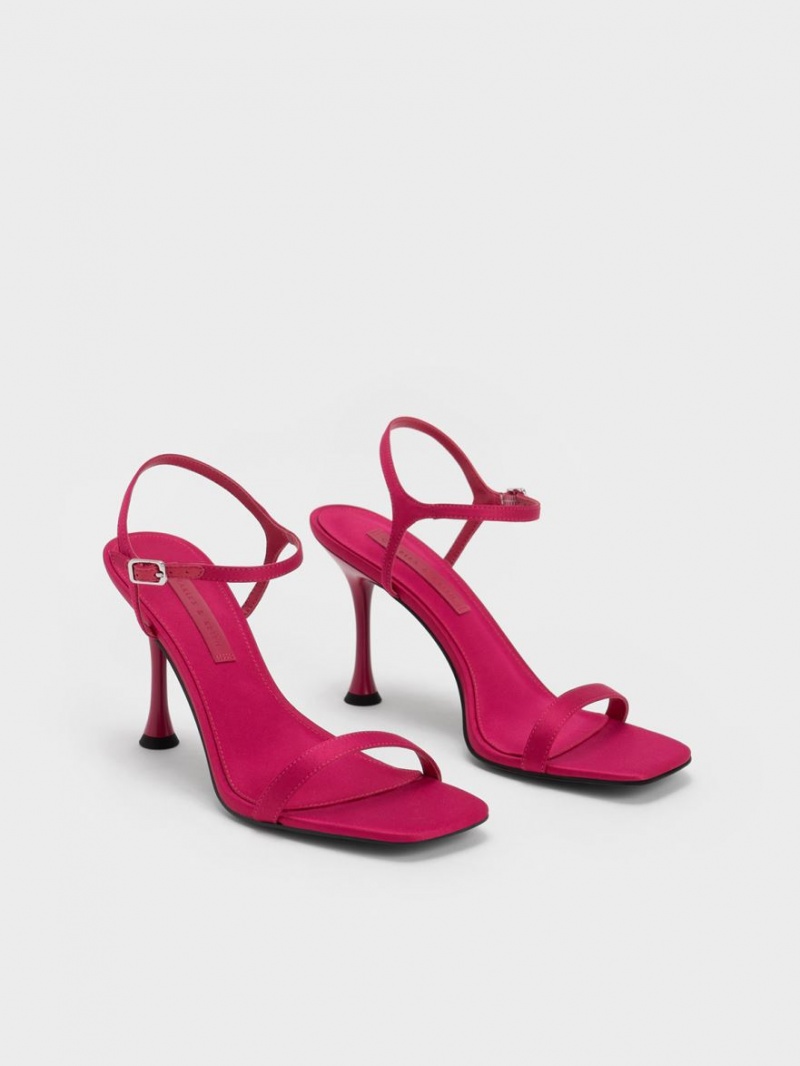 Sandale cu Toc Charles & Keith Spool Heel Satin Rosii | 267KIZGFY