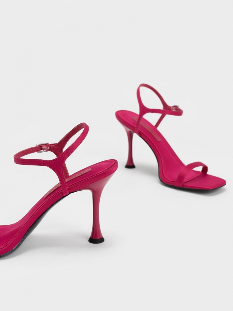 Sandale cu Toc Charles & Keith Spool Heel Satin Rosii | 267KIZGFY