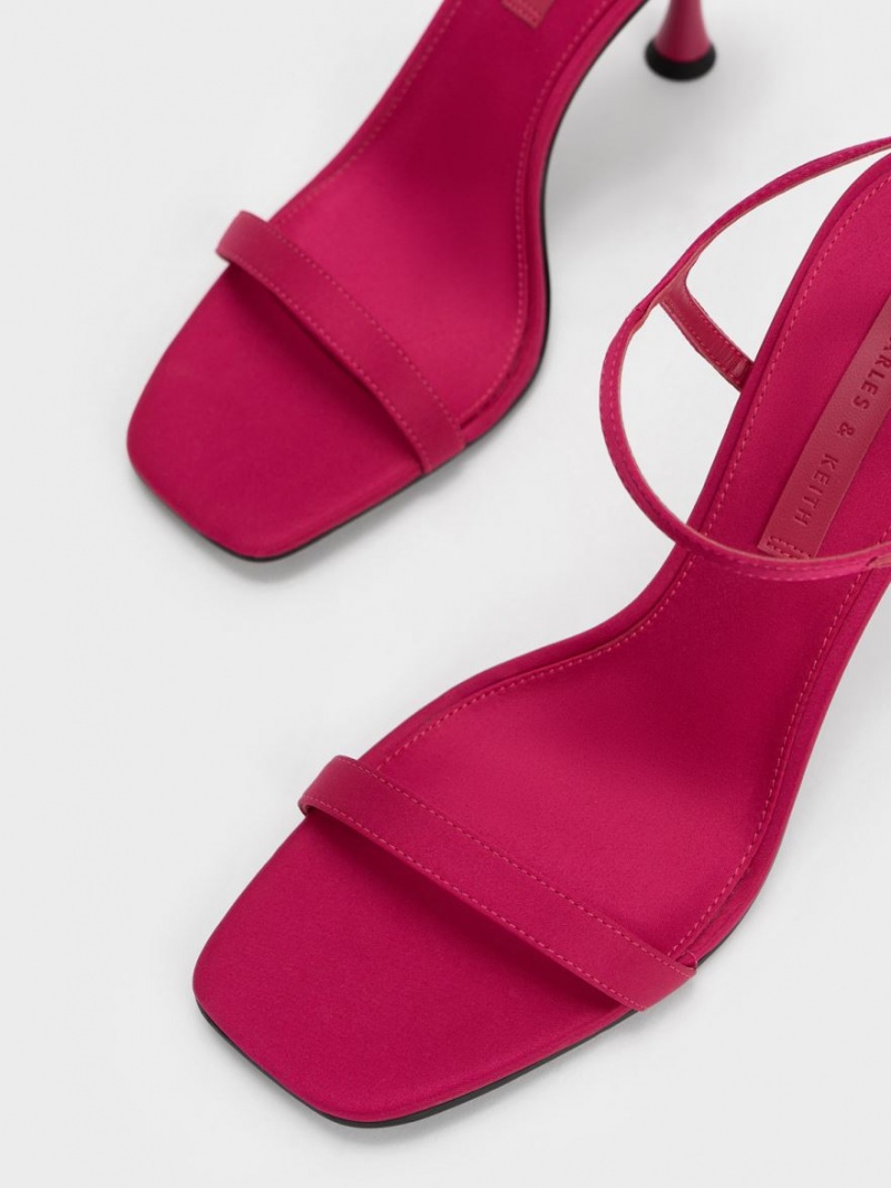 Sandale cu Toc Charles & Keith Spool Heel Satin Rosii | 267KIZGFY