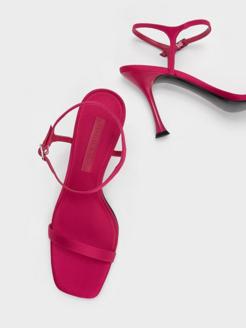 Sandale cu Toc Charles & Keith Spool Heel Satin Rosii | 267KIZGFY