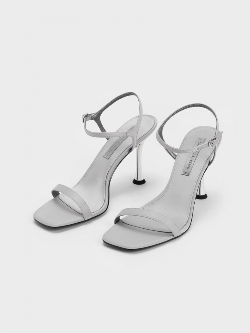 Sandale cu Toc Charles & Keith Spool Heel Satin Gri | 671MRUNHJ