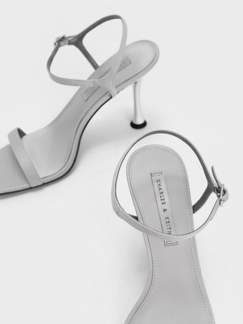Sandale cu Toc Charles & Keith Spool Heel Satin Gri | 671MRUNHJ