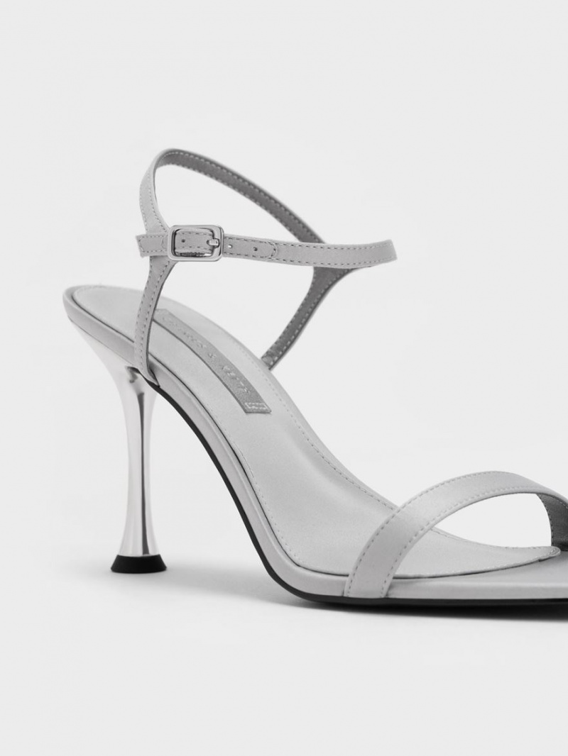 Sandale cu Toc Charles & Keith Spool Heel Satin Gri | 671MRUNHJ