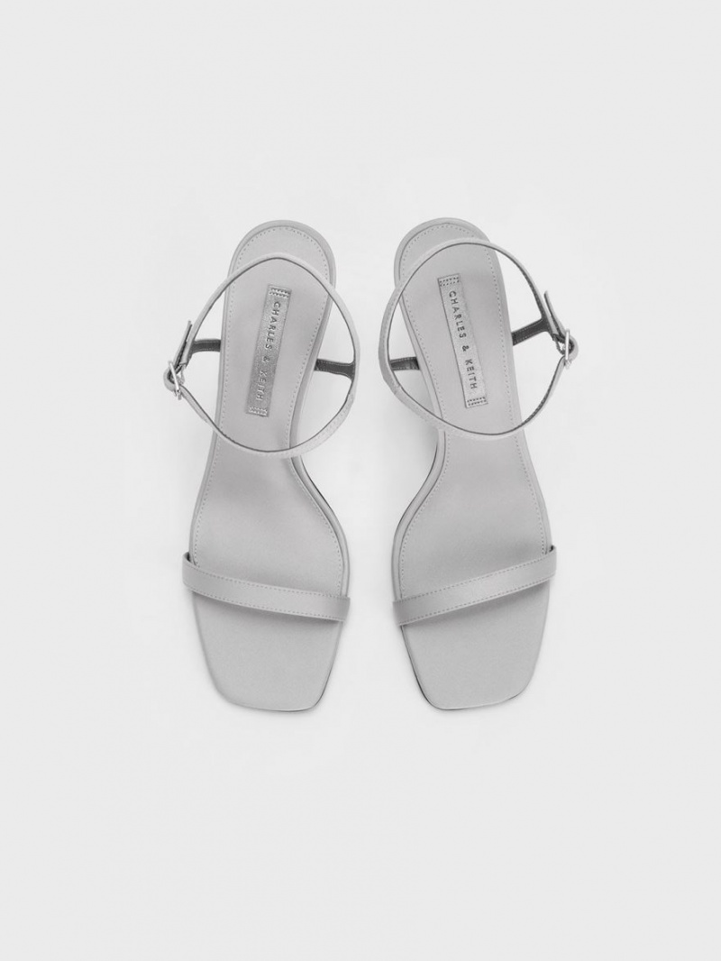 Sandale cu Toc Charles & Keith Spool Heel Satin Gri | 671MRUNHJ