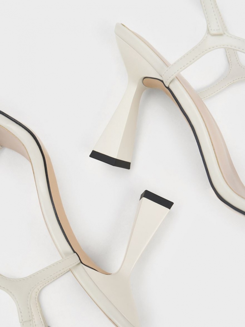 Sandale cu Toc Charles & Keith Square Bombeu Trapeze Albi | 028IQUFOG