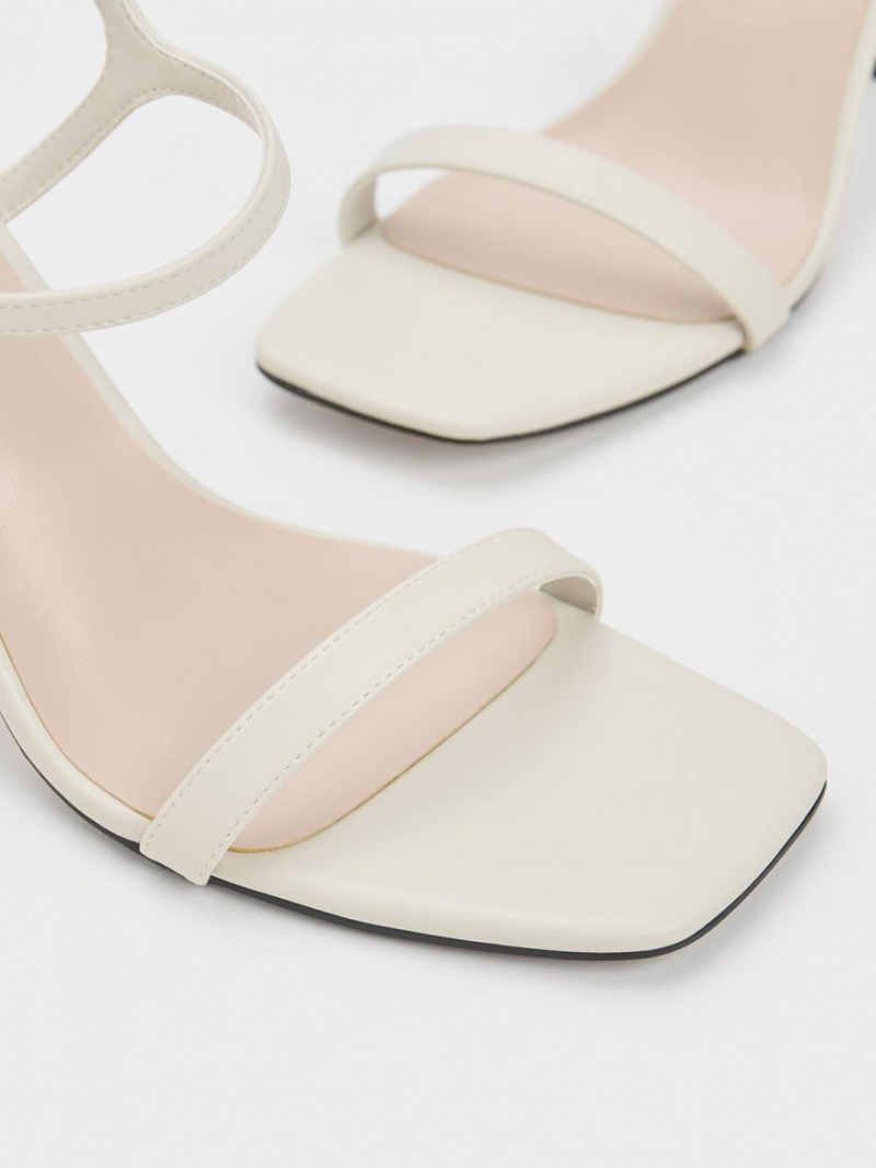 Sandale cu Toc Charles & Keith Square Bombeu Trapeze Albi | 028IQUFOG