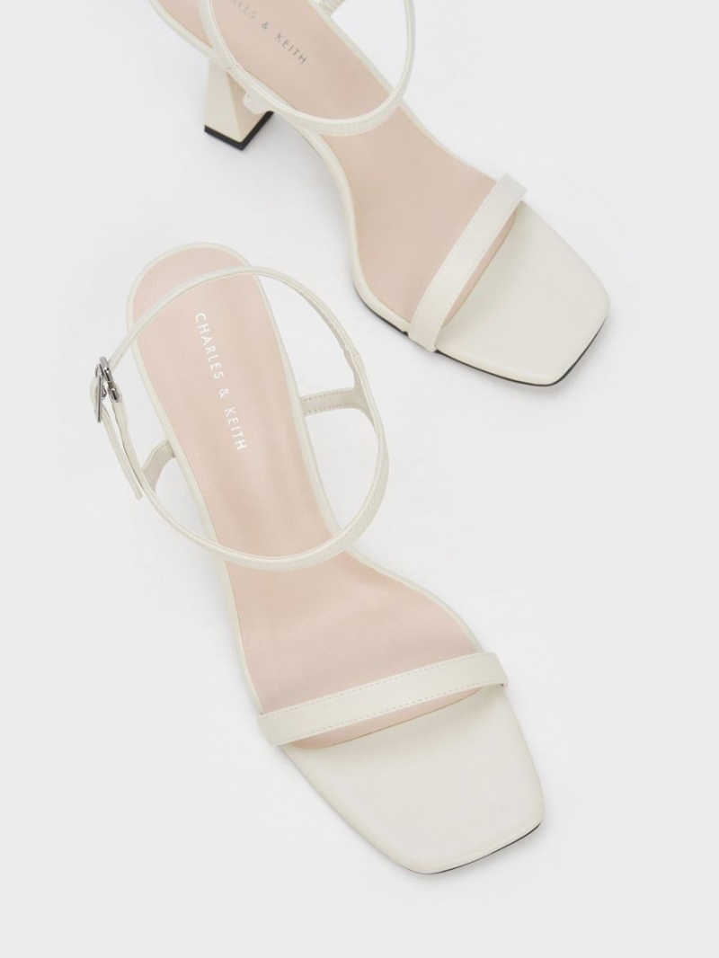Sandale cu Toc Charles & Keith Square Bombeu Trapeze Albi | 028IQUFOG