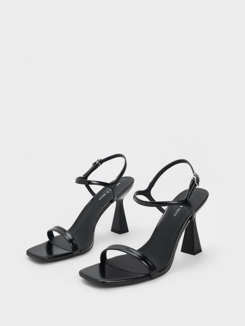 Sandale cu Toc Charles & Keith Square Bombeu Trapeze Negrii | 307SQPEYD