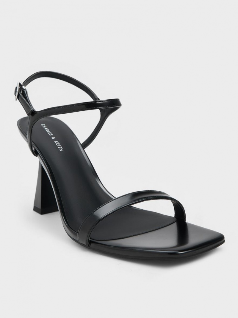 Sandale cu Toc Charles & Keith Square Bombeu Trapeze Negrii | 307SQPEYD