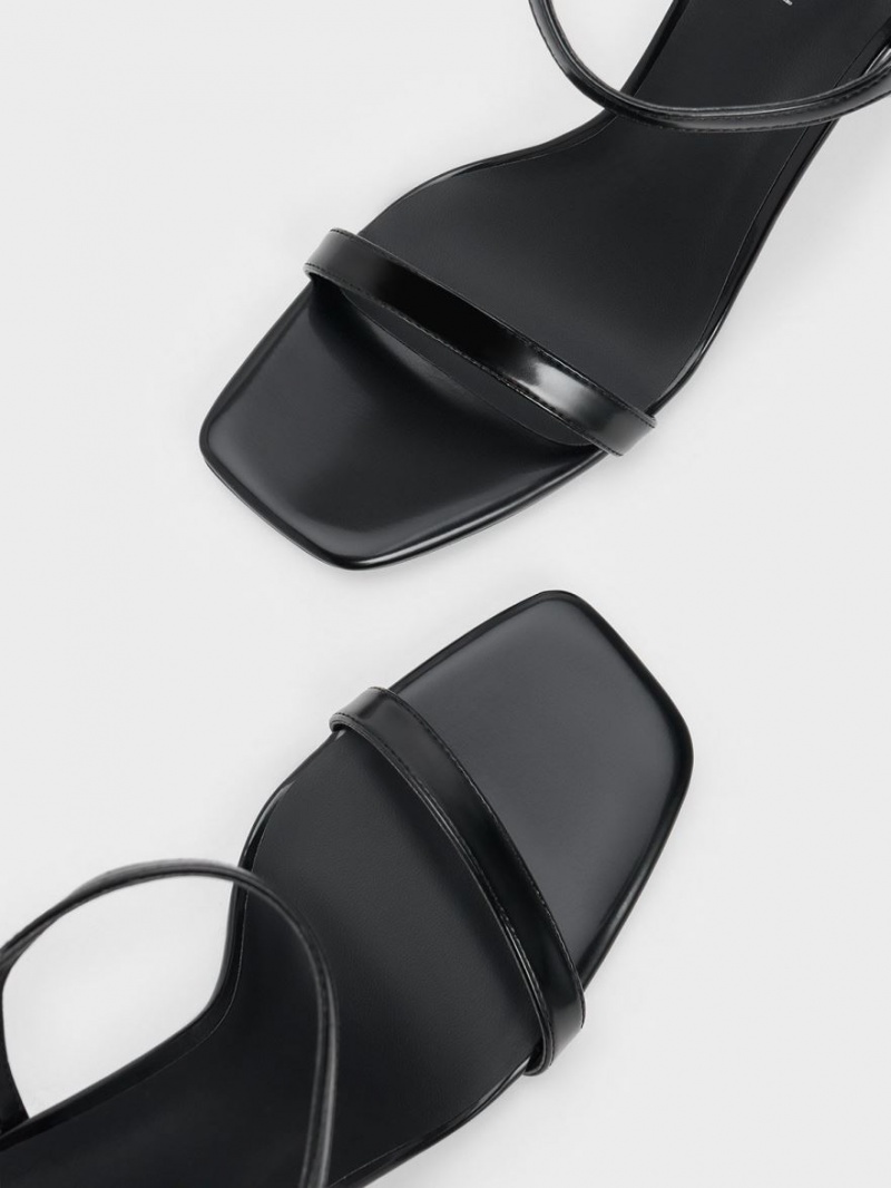 Sandale cu Toc Charles & Keith Square Bombeu Trapeze Negrii | 307SQPEYD