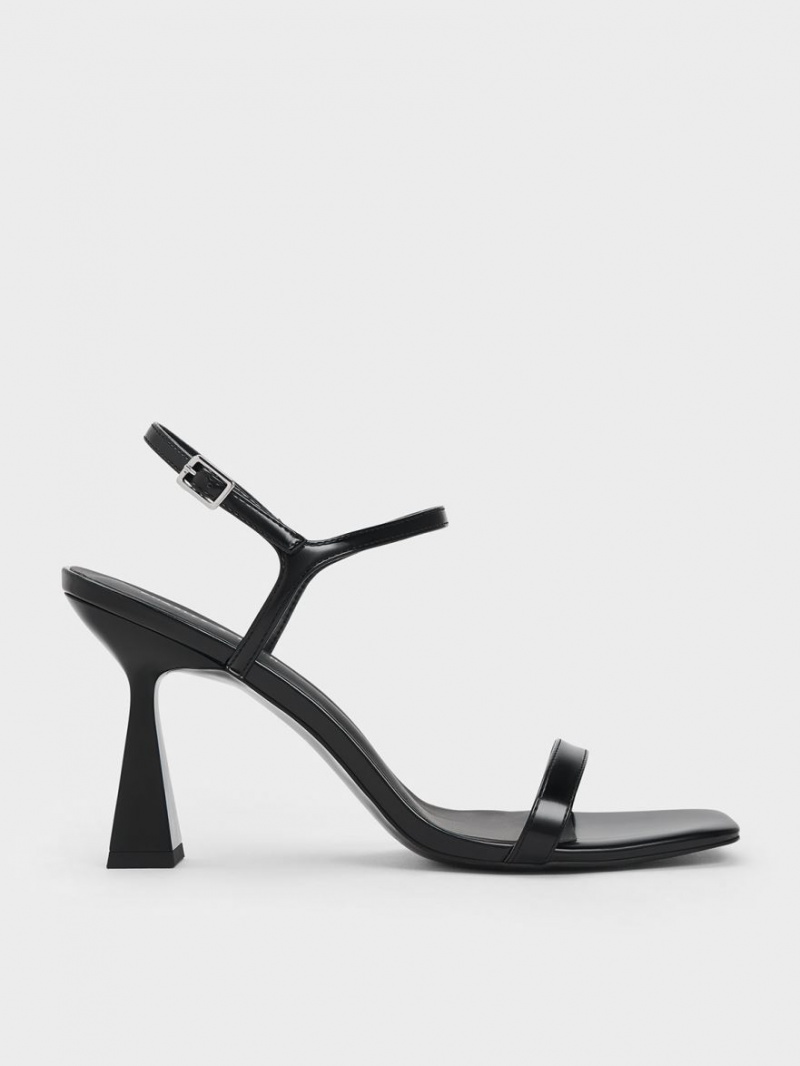 Sandale cu Toc Charles & Keith Square Bombeu Trapeze Negrii | 307SQPEYD