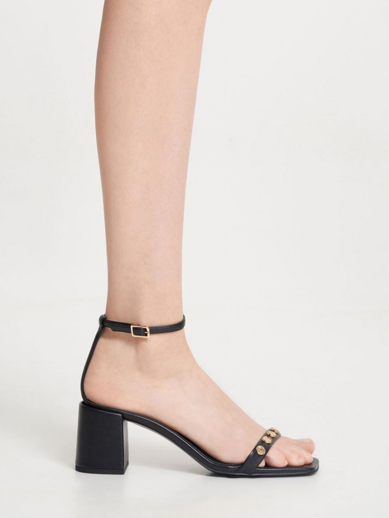 Sandale cu Toc Charles & Keith Studded Ankle-Curea Negrii | 312IDBALC