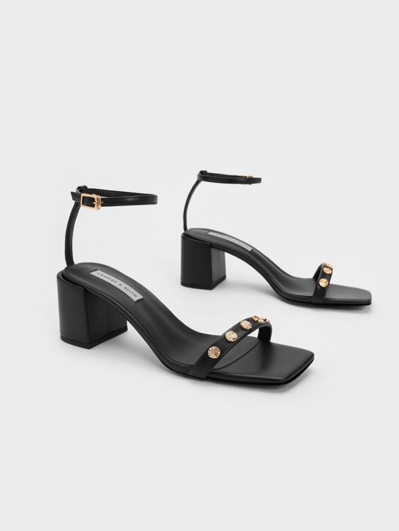 Sandale cu Toc Charles & Keith Studded Ankle-Curea Negrii | 312IDBALC