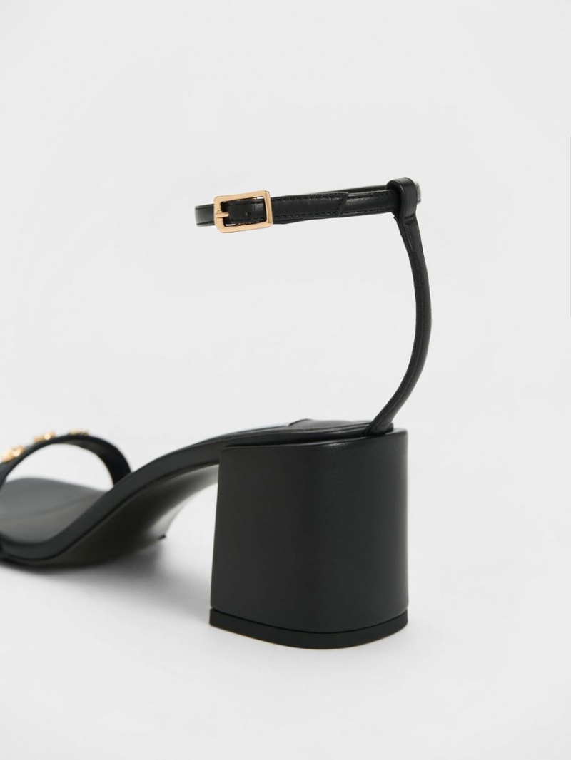Sandale cu Toc Charles & Keith Studded Ankle-Curea Negrii | 312IDBALC