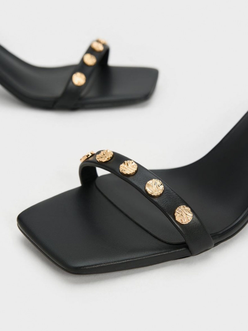 Sandale cu Toc Charles & Keith Studded Ankle-Curea Negrii | 312IDBALC