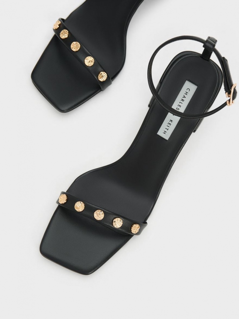 Sandale cu Toc Charles & Keith Studded Ankle-Curea Negrii | 312IDBALC