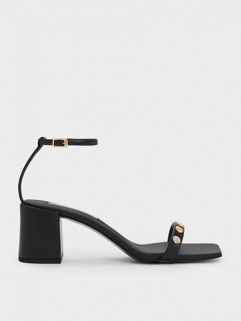 Sandale cu Toc Charles & Keith Studded Ankle-Curea Negrii | 312IDBALC