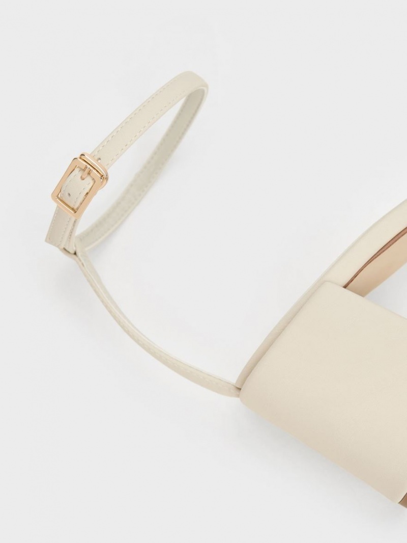 Sandale cu Toc Charles & Keith Studded Ankle-Curea Albi | 846PBEHMZ