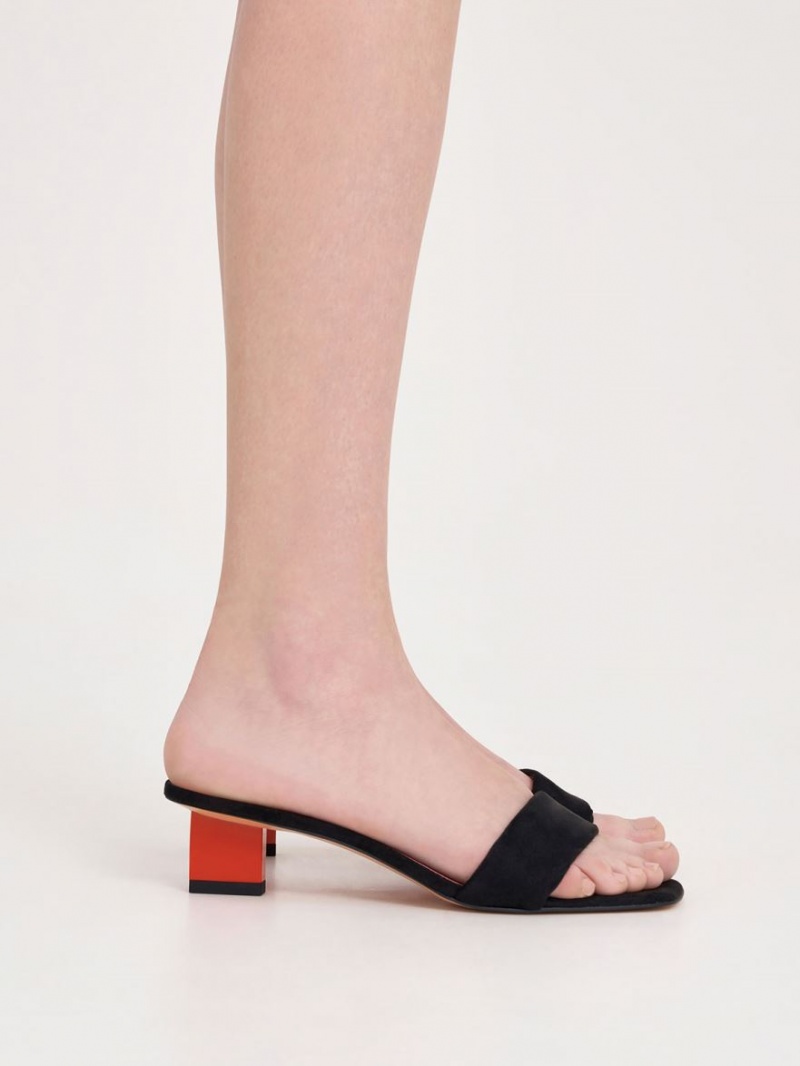 Sandale cu Toc Charles & Keith Textured Metallic Blade Negrii | 415SECBZQ