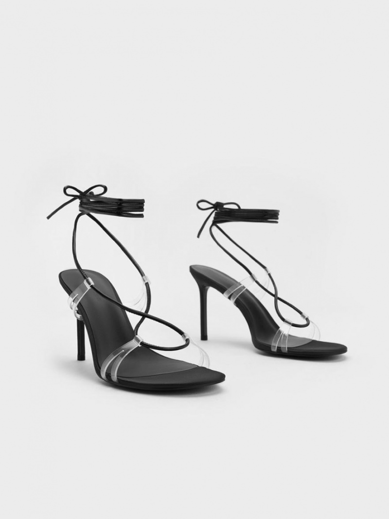 Sandale cu Toc Charles & Keith Tie-Around Negrii | 973OBHVNG