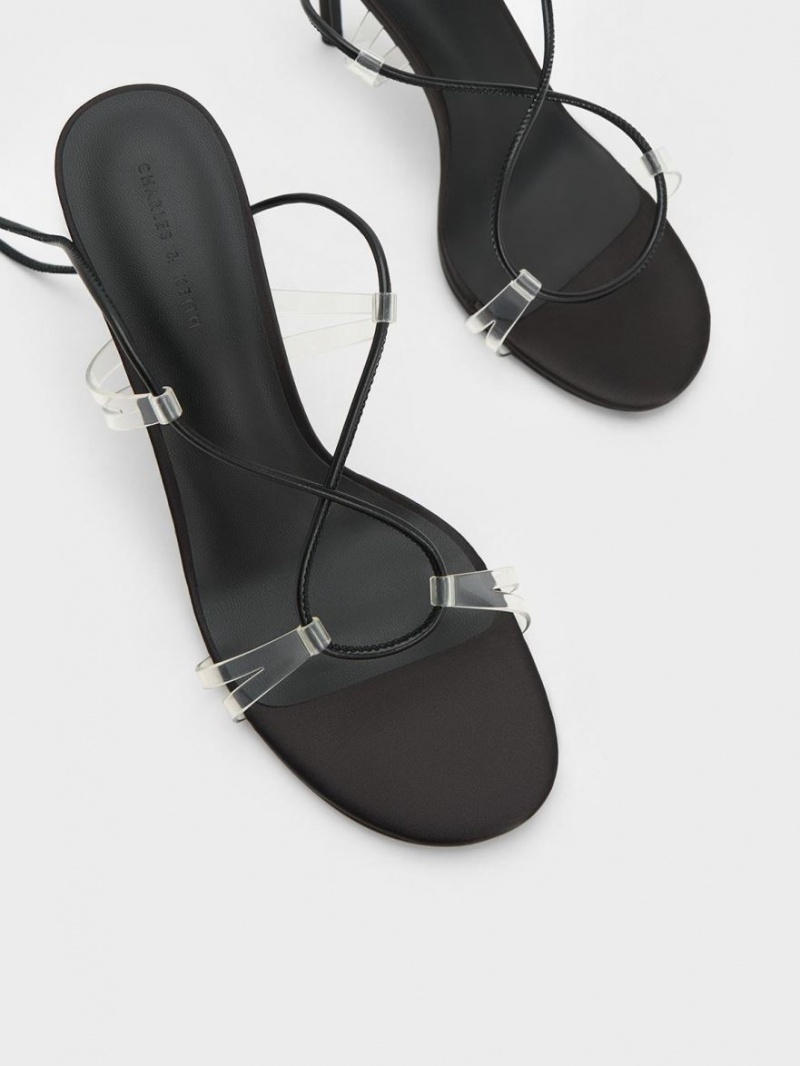 Sandale cu Toc Charles & Keith Tie-Around Negrii | 973OBHVNG