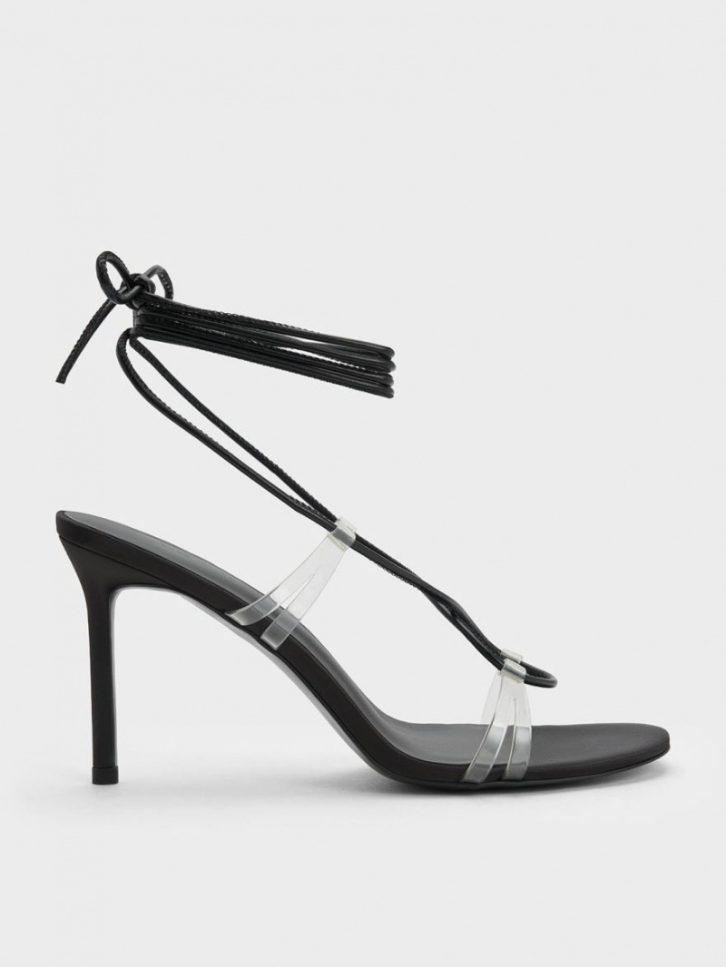 Sandale cu Toc Charles & Keith Tie-Around Negrii | 973OBHVNG