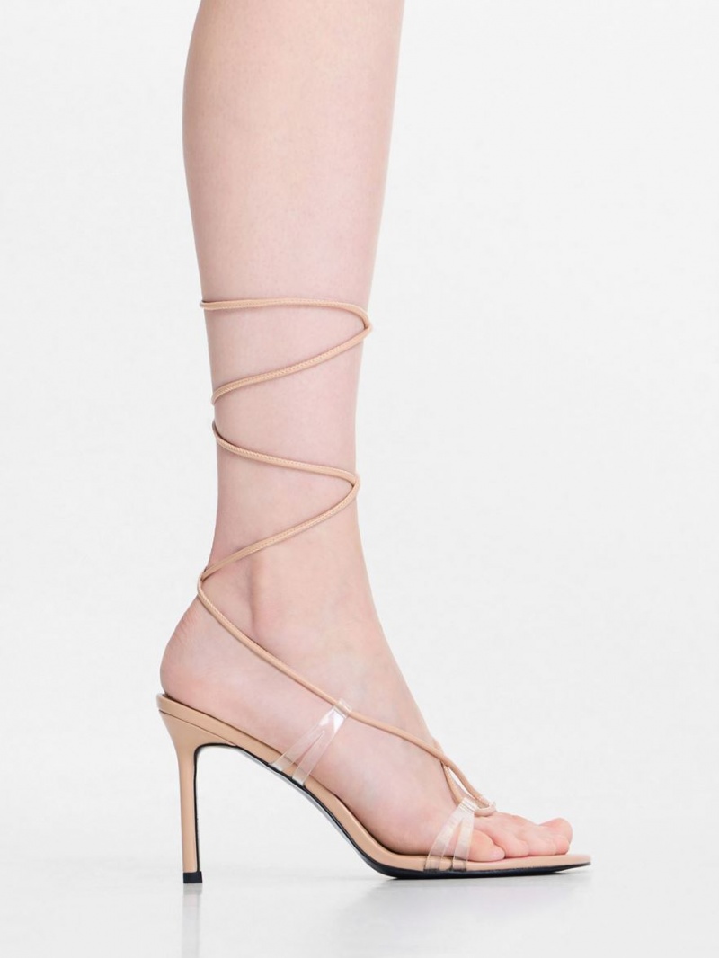 Sandale cu Toc Charles & Keith Tie-Around Bej | 802WDMIAF