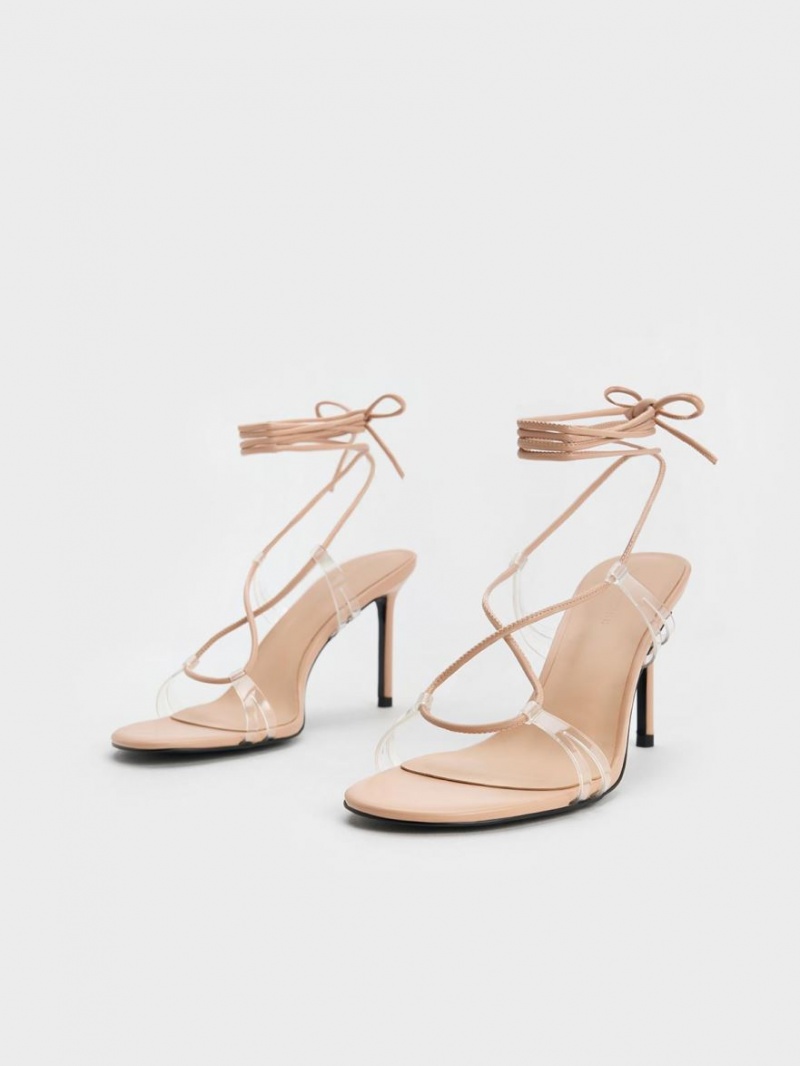 Sandale cu Toc Charles & Keith Tie-Around Bej | 802WDMIAF