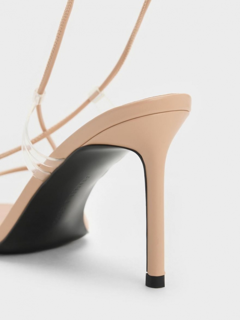 Sandale cu Toc Charles & Keith Tie-Around Bej | 802WDMIAF