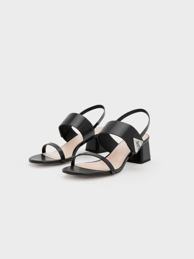 Sandale cu Toc Charles & Keith Trice Metallic Accent Block Negrii | 219RPIUML