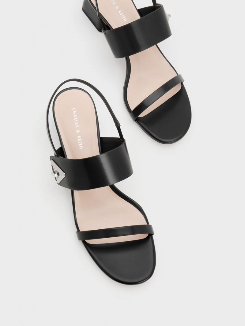 Sandale cu Toc Charles & Keith Trice Metallic Accent Block Negrii | 219RPIUML