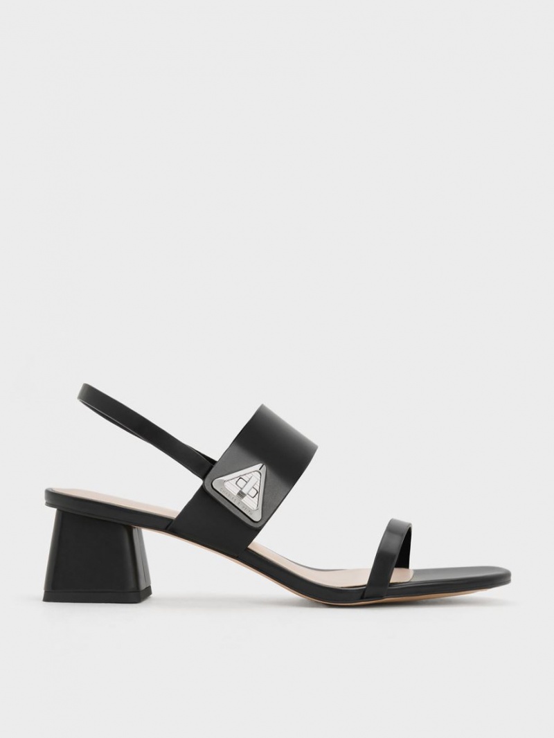 Sandale cu Toc Charles & Keith Trice Metallic Accent Block Negrii | 219RPIUML