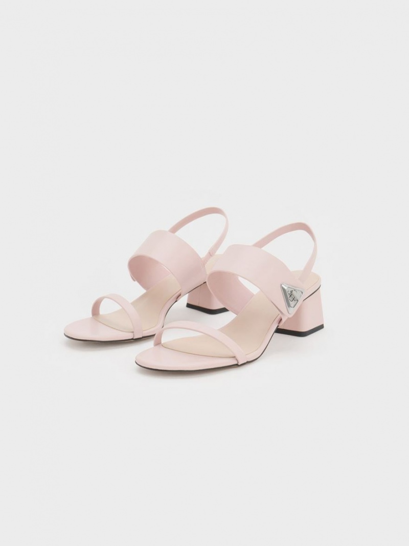 Sandale cu Toc Charles & Keith Trice Metallic Accent Block Roz | 918FCTGMI