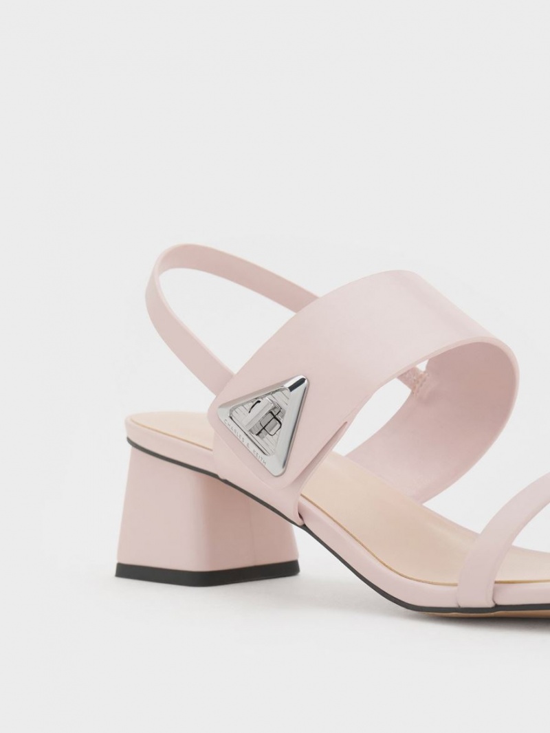Sandale cu Toc Charles & Keith Trice Metallic Accent Block Roz | 918FCTGMI