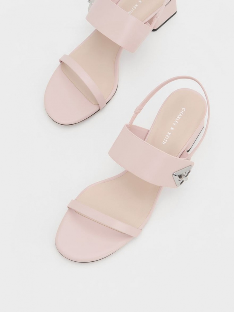 Sandale cu Toc Charles & Keith Trice Metallic Accent Block Roz | 918FCTGMI