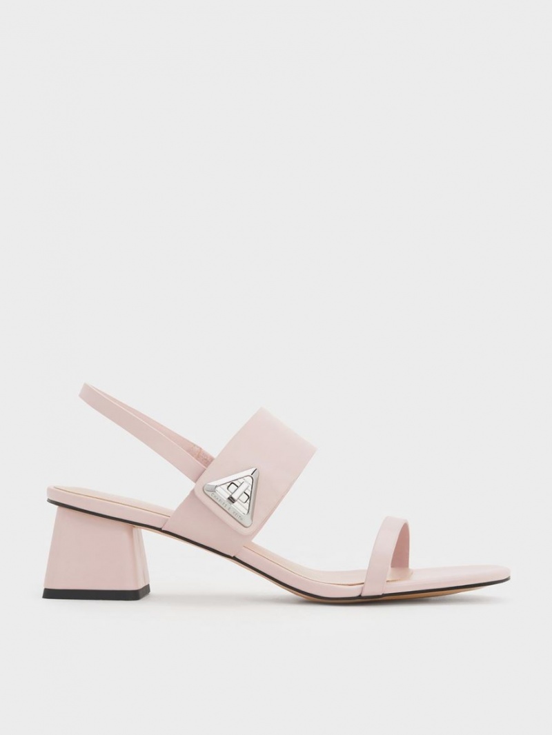 Sandale cu Toc Charles & Keith Trice Metallic Accent Block Roz | 918FCTGMI