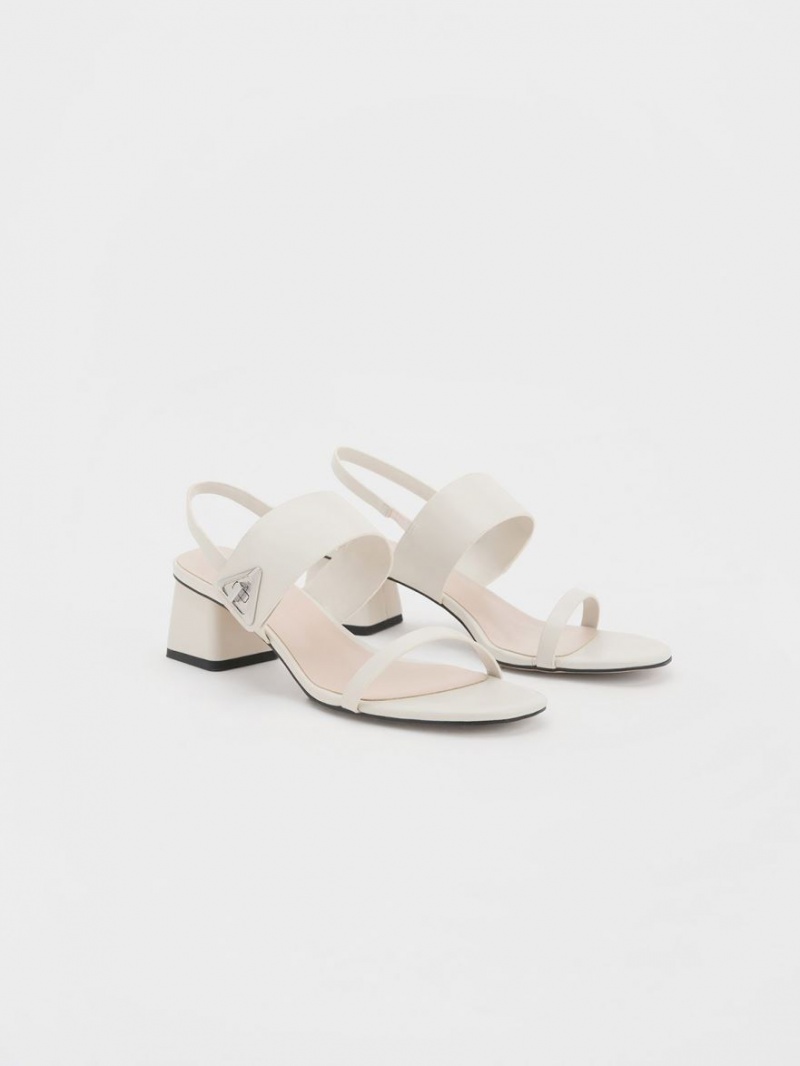 Sandale cu Toc Charles & Keith Trice Metallic Accent Block Albi | 856BSIXAJ
