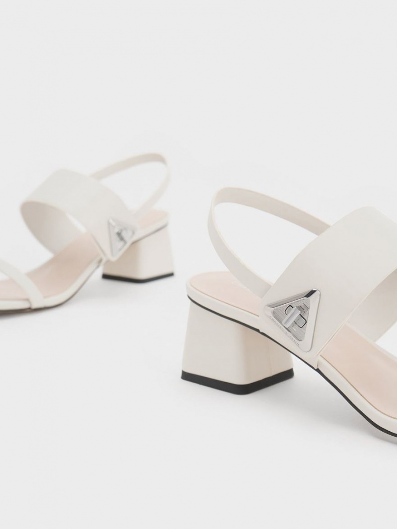 Sandale cu Toc Charles & Keith Trice Metallic Accent Block Albi | 856BSIXAJ