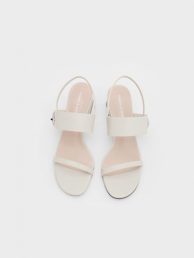 Sandale cu Toc Charles & Keith Trice Metallic Accent Block Albi | 856BSIXAJ