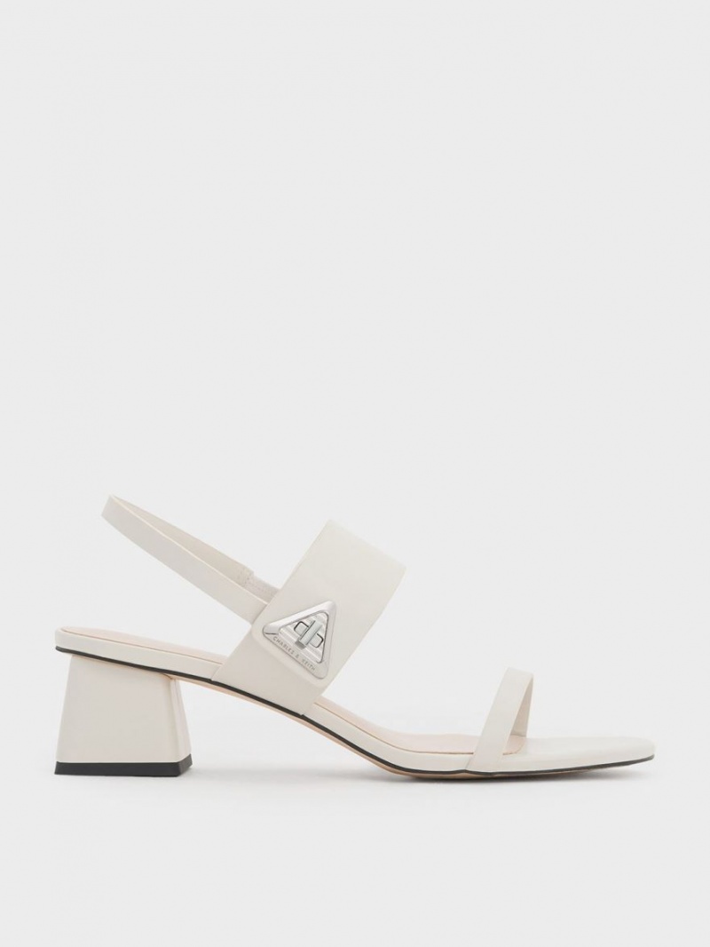 Sandale cu Toc Charles & Keith Trice Metallic Accent Block Albi | 856BSIXAJ