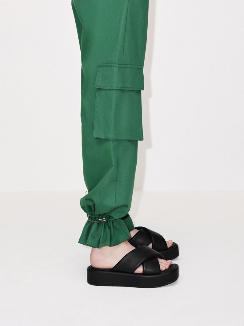 Slapi Charles & Keith Căptușită Crossover Flatforms Negrii | 086XCVESG