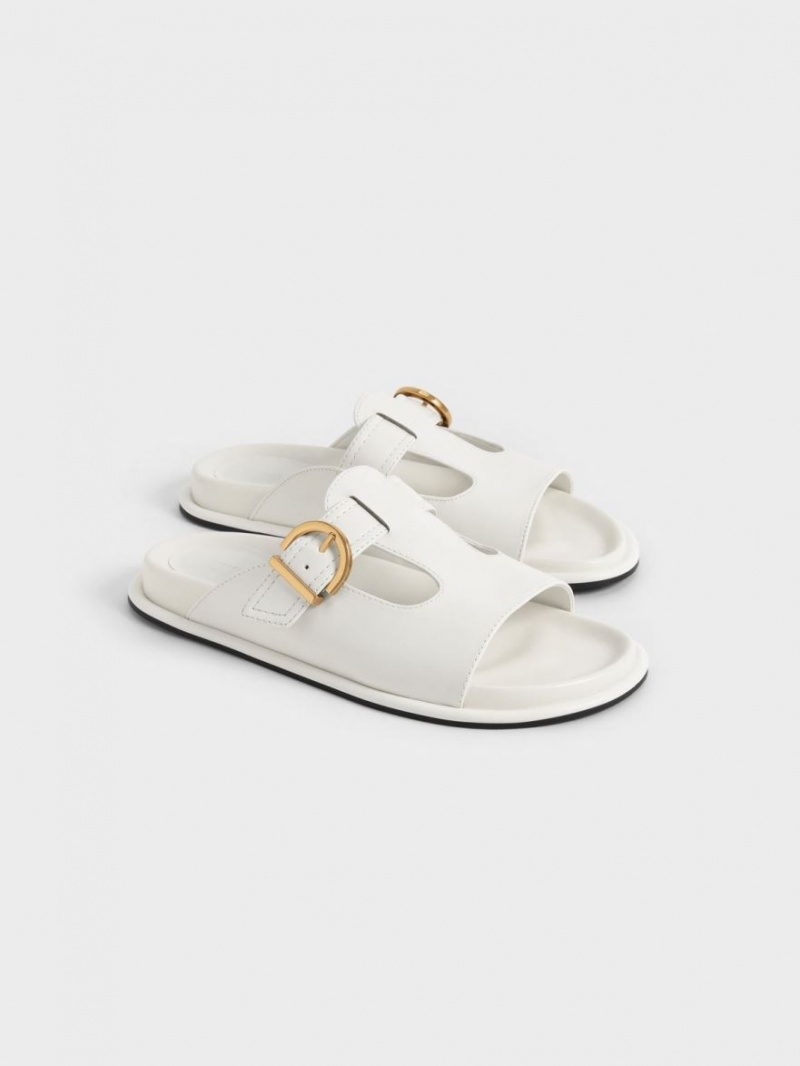 Slapi Charles & Keith Cut-Out Buckled Albi | 098KOJQAX