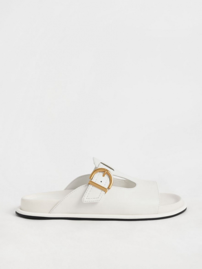 Slapi Charles & Keith Cut-Out Buckled Albi | 098KOJQAX
