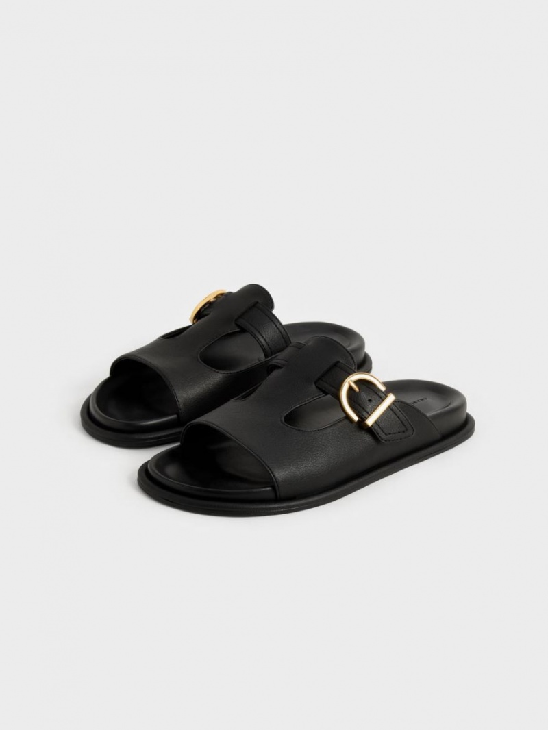 Slapi Charles & Keith Cut-Out Buckled Negrii | 279BDQRXM