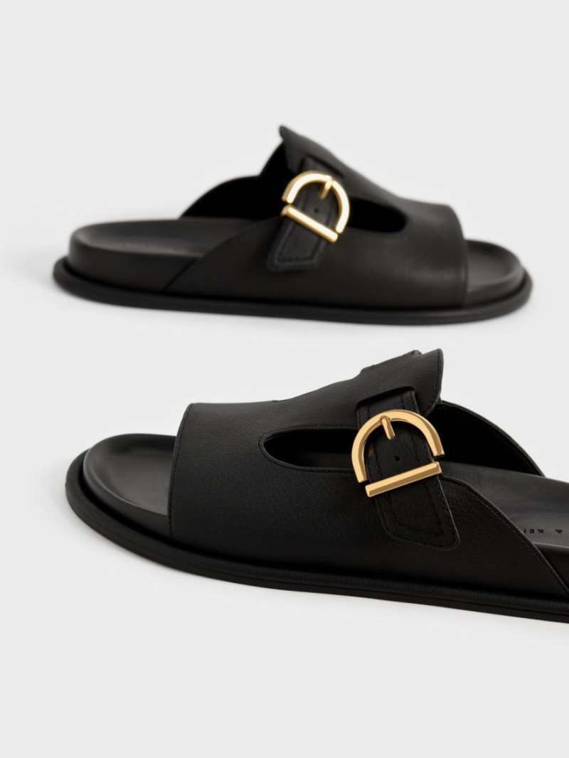 Slapi Charles & Keith Cut-Out Buckled Negrii | 279BDQRXM