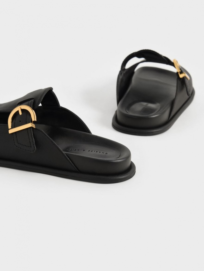 Slapi Charles & Keith Cut-Out Buckled Negrii | 279BDQRXM