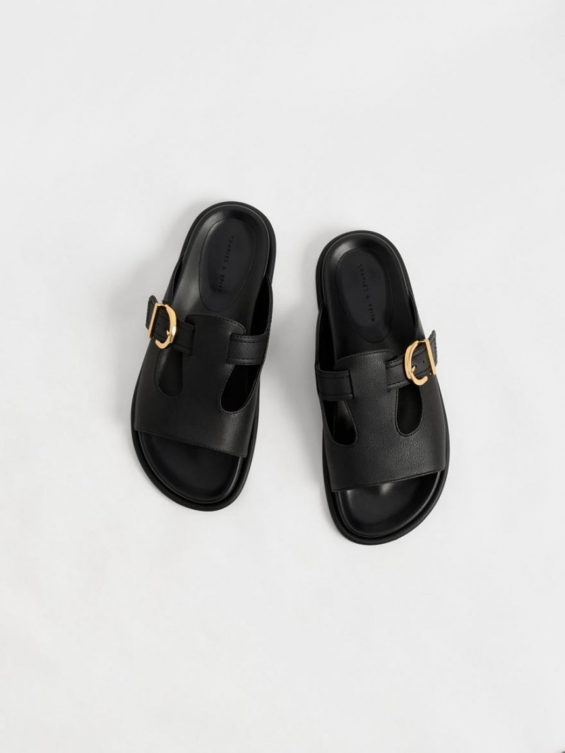 Slapi Charles & Keith Cut-Out Buckled Negrii | 279BDQRXM