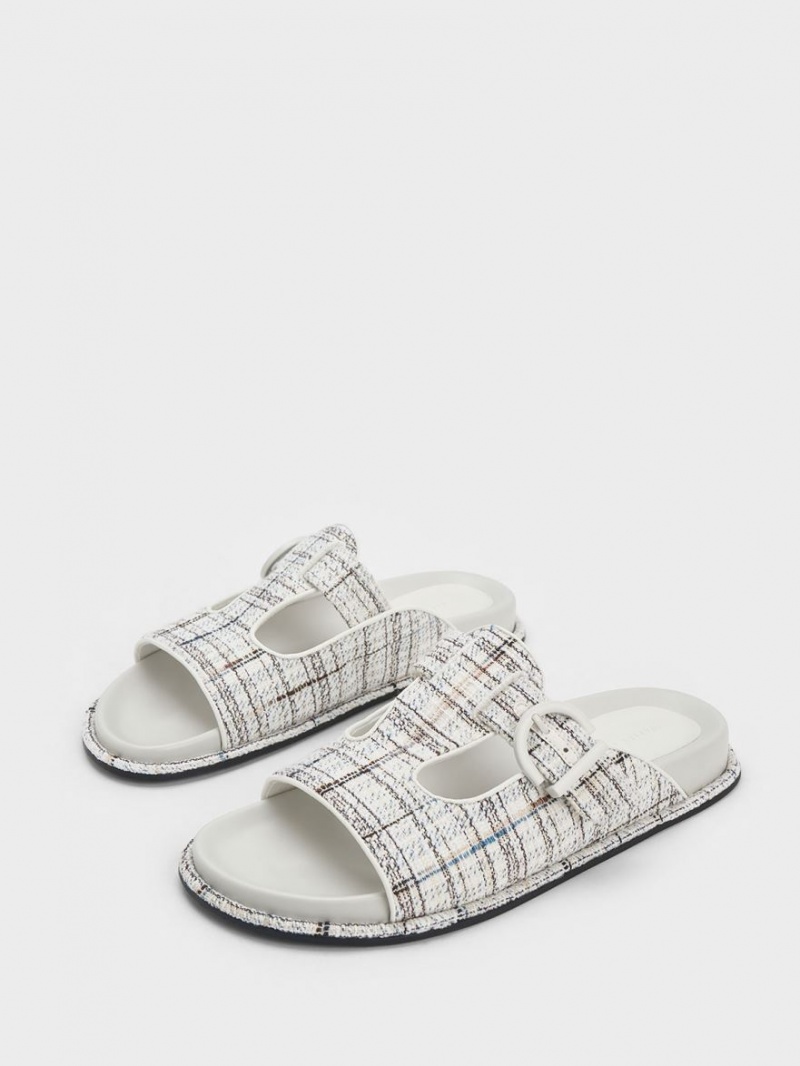 Slapi Charles & Keith Cut-Out Tweed Buckled Albi | 957XFOGCS