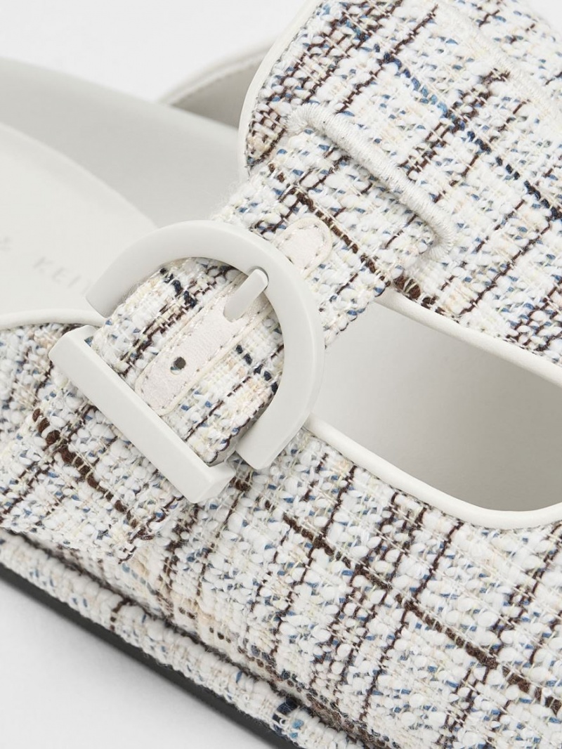 Slapi Charles & Keith Cut-Out Tweed Buckled Albi | 957XFOGCS